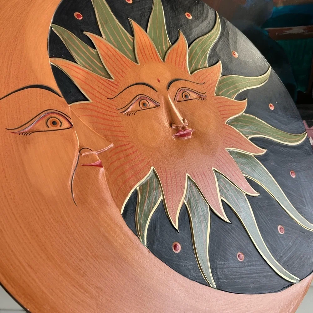 Vintage 15.75" Celestial Sun and Moon Wall Art - Black and Orange Whimsygoth - Picture 7 of 16